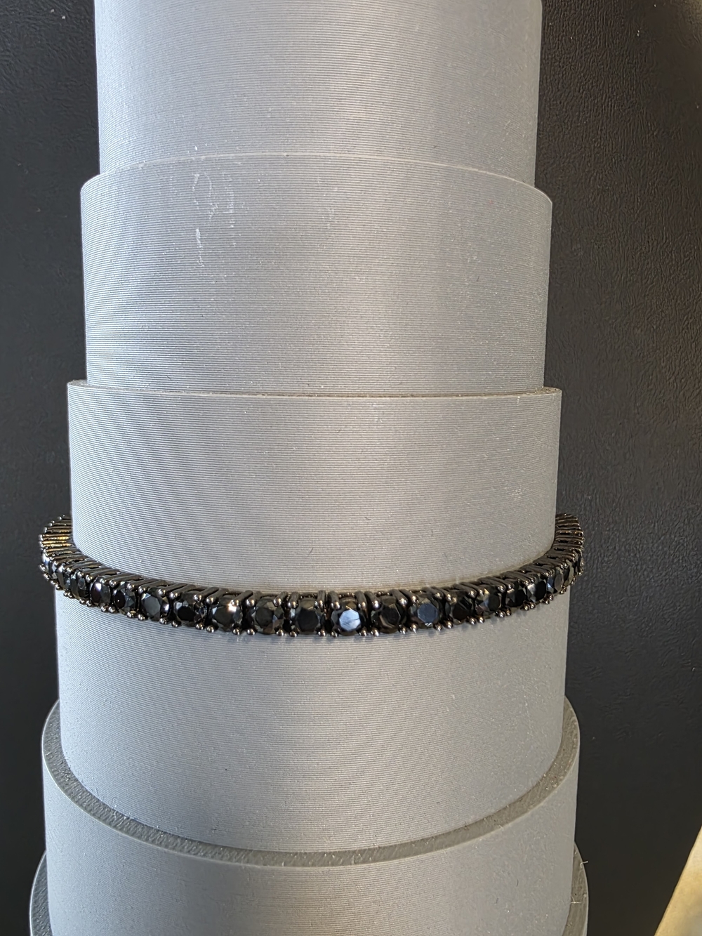 #329 Black Crystal Tennis Bracelet - 925 Blk Plt